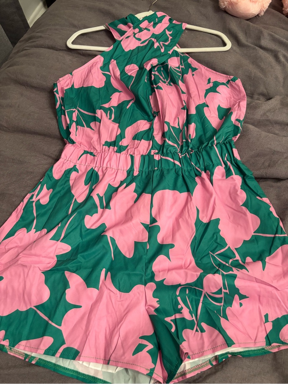Women’s Pink & Green Floral Halter Romper - Shein